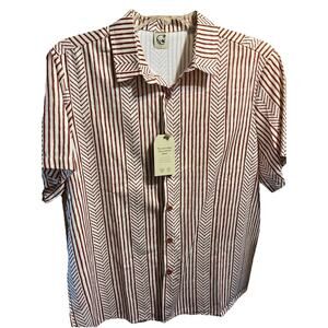 Hardaddy Men’s Shirt Large Red White Striped Button Up Polyester Beach Outdoors